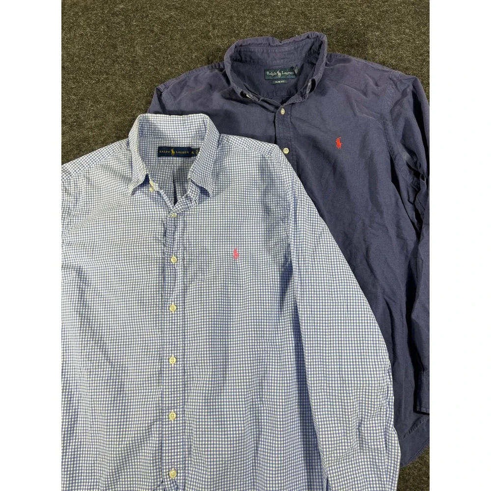 Bundle Ralph Lauren Button Down Shirt Mens XL Slim Fit Blue Gingham Check Preppy